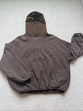 Fear of God Essentials Brown Pullover Hoodie with Contrasting Hood